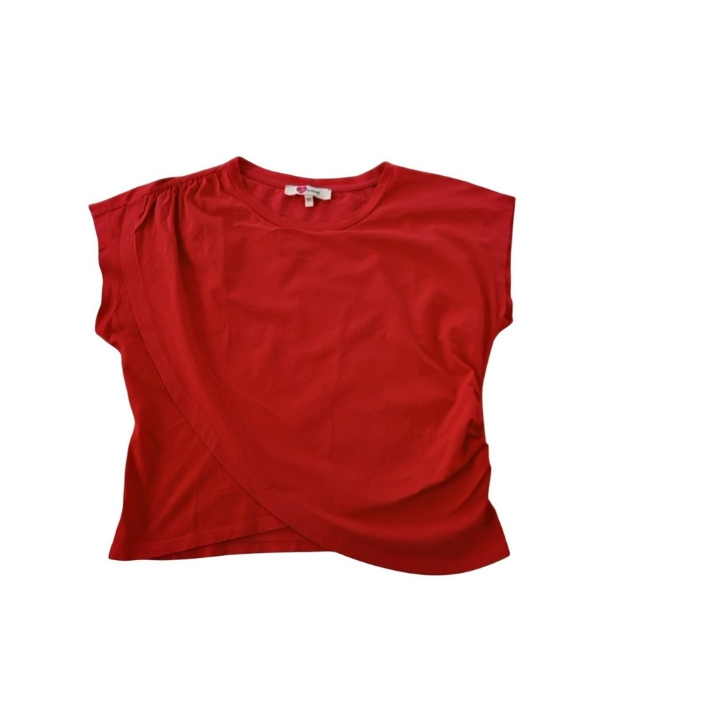 Ole by‎ Koton Red Asymmetrical Draped Cap Sleeve Top Size M 100% Cotton